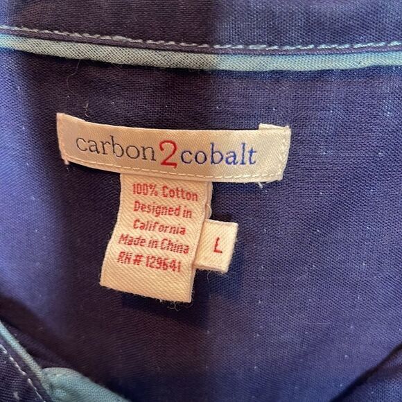 Carbon2Cobolt Teal Blue/Navy Button Down Shirt. Size Large. - Picture 3 of 6